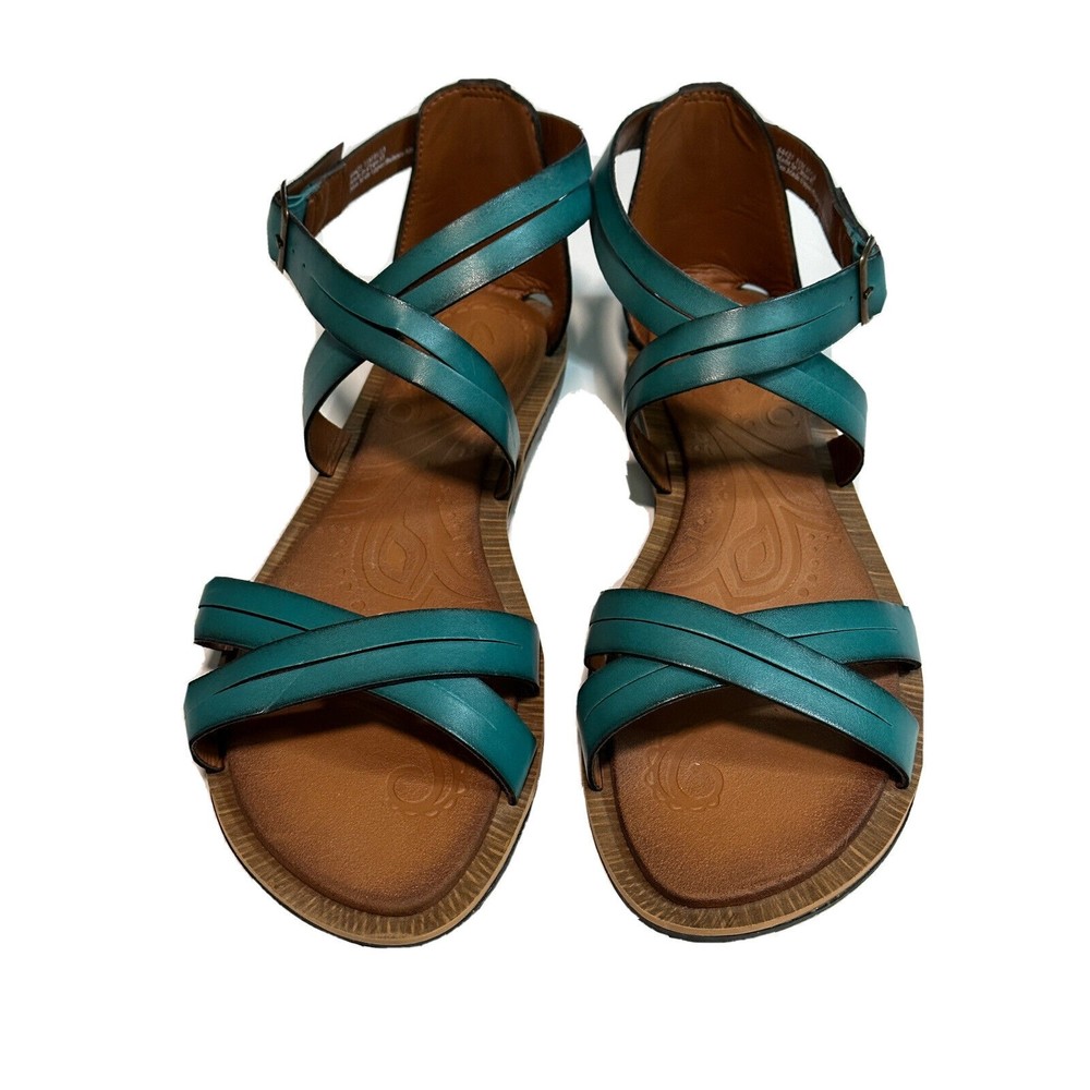 Clarks Sz 11 M Cross Straps Faux Leather Ankle Strap Sandals Teal Green Flat